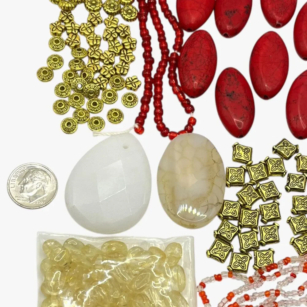 Mixed Lot Beads Pendant Gemstone Metal Glass Jewelry DIY Red Brown Stone Artisan